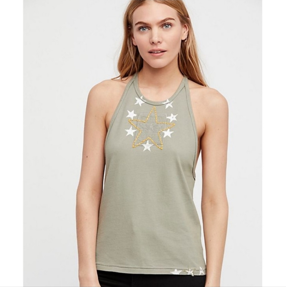 Free People Lieutenant Army Green Star Relaxed Tank Medium